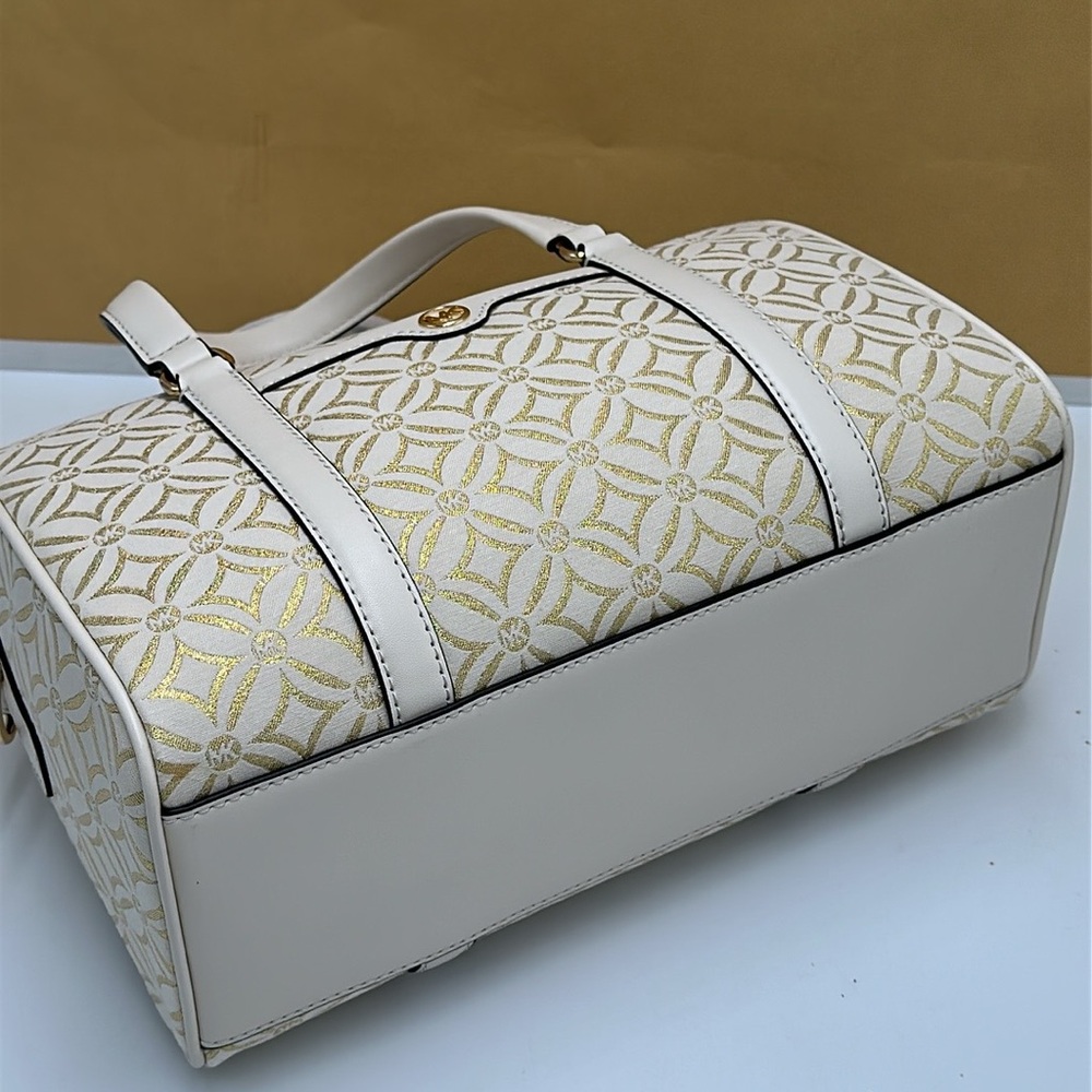 MICHAEL KORS JST TRAVEL MEDIUM DUFFLE SATCHEL CROSSBODY BAG MK Pale Gold Multi - Picture 11 of 16
